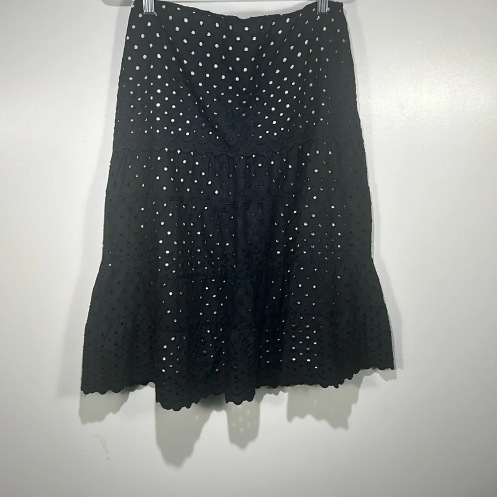 MICHAEL Michael Kors Eyelet Drop Waist Tiered Knee Length Skirt Black Sz 4
